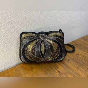 Vintage Elegant Black and Gold Beaded Clutch